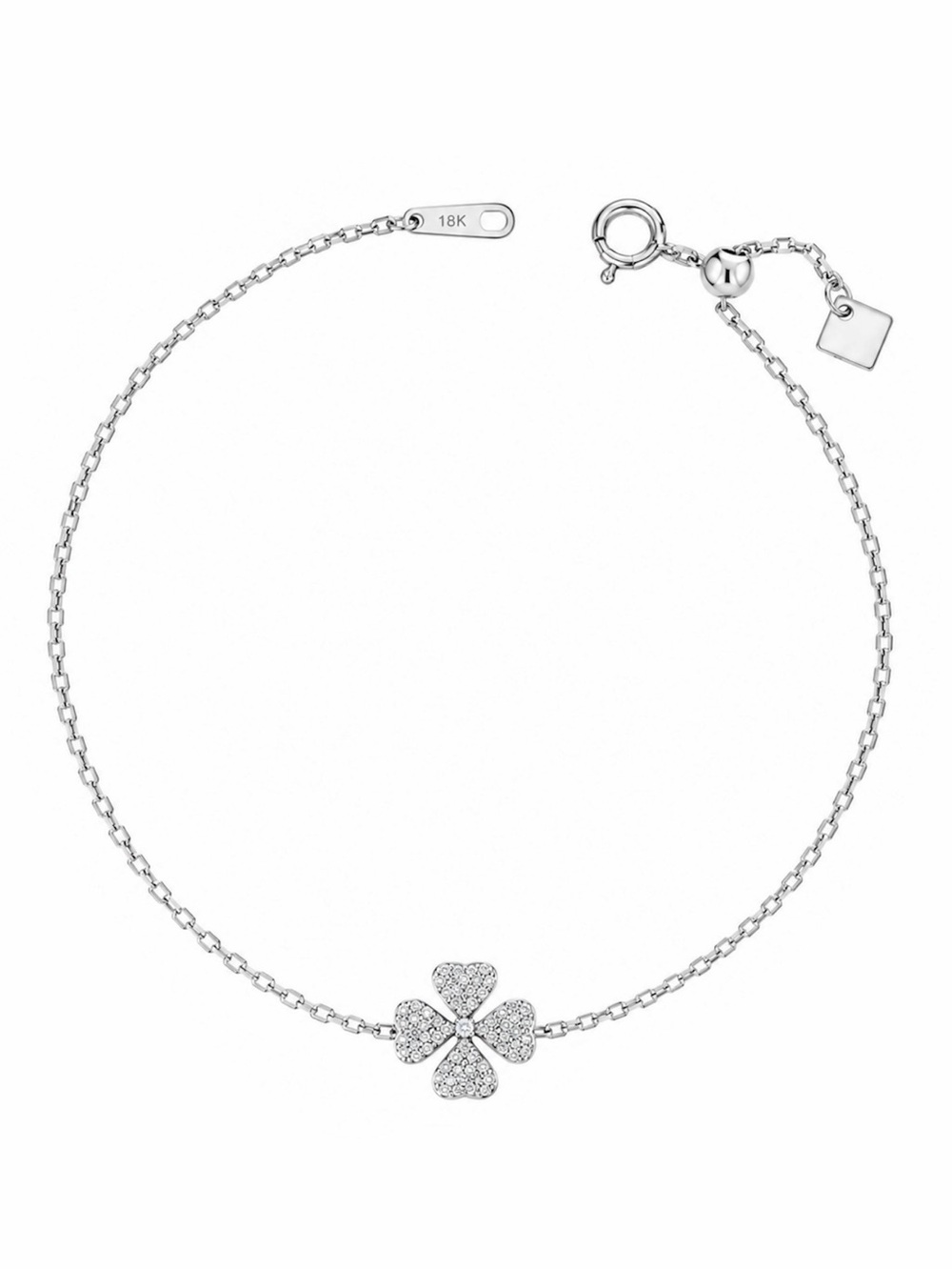 WHITE SOLID GOLD DIAMOND PAVÉ CLOVER FLOWER BRACELET - BRAND NEW
